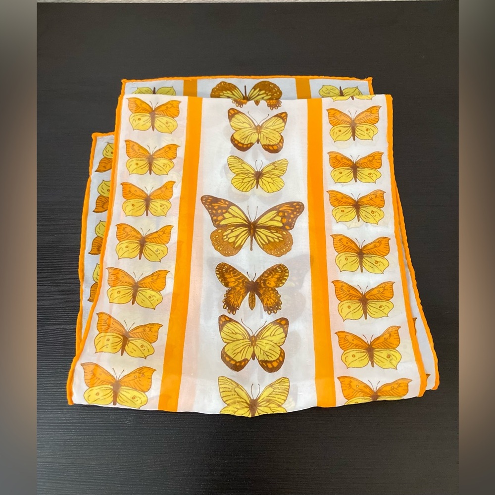 Butterfly Yellow Orange Y2K Sheer Chiffon Rectangle Scarf 9” X 43”